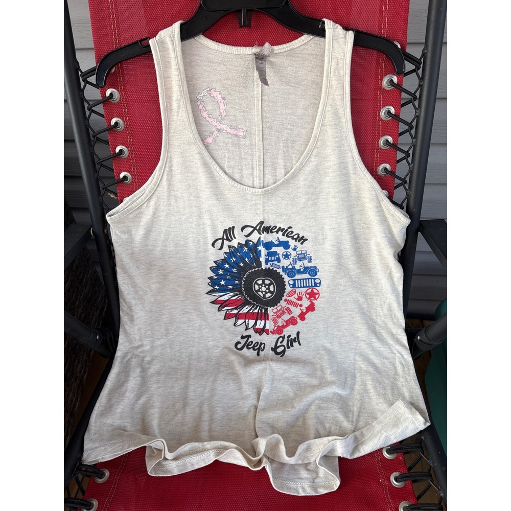 Save the Tatas All American Jeep Girl Tank Top Womens XL Pink Ribbon Patriotic